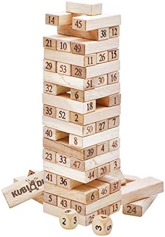 Wood Tumbling Tower Game - Wooden Stacking Board Game for Kids Ages 4-8 Years - Building Number Blocks for Toddlers Ages  with Storage Box and Dice