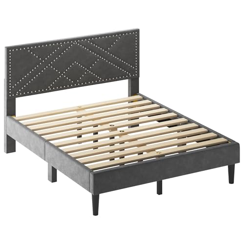 Queen Size Rubberwood Bed Frame, Heavy-Duty Platform Bed Frame with