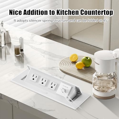Power Hub for Conference Table PD20W USB-C Fast Charging Pop Up Power Strip with 3AC Outlets Connection Box for Conference Room Kitchen Countertop, White by JACEPFY - Image 4
