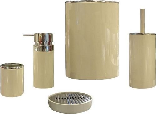 Primanova Lenox Seau de 5 pièces Porte Brosse à Dents De Salle De Bain Accessoires Distributeur de savon kozmetik Brosse WC Ink. Brosse, beige Cover