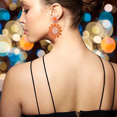 60S 70S Daisy Earrings For Women,Retro Disco Hippie Earrings Bohemian Orange Pink Daisy Flower Dangle Drop Earrings,Daisy Jewelry Gifts For Girls #TOP6