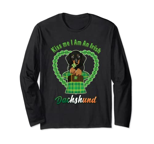 San Patrizio Day Kiss Me I'm An Irish Bassotto Doxie Dog Maglia a Manica