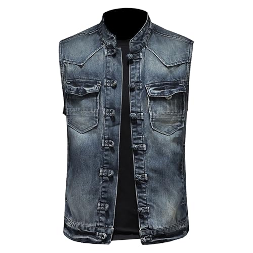 DGHM-JLMY Mens Classic Zipper Sleeveless Jean Jacket Stand Collar Collar Cowboy Vest Retro Motorcycle Biker Denim Vests (Blue 3,Large)