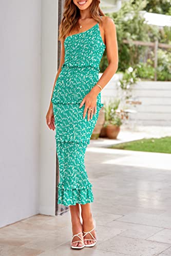 Image of PRETTYGARDEN Women's Summer Midi Bodycon Dresses One Shoulder Strappy Tiered Ruffle Floral Boho Sun Dress