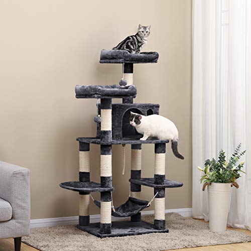 FEANDREA Multi-Level Cat Tree for Big Cats, Stable Cat Tower, Gray UPCT85G