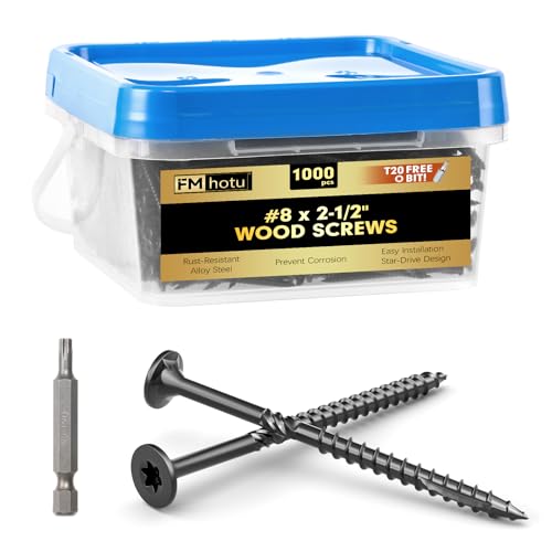 Image of #8 x 2-1 /2 inch Deck Screws, 1000Pcs Star Drive Wood Screws, Rust Resistant Timber Screws for Timber /Log /Landscaping Wood, T20 Star Bit Included, Black