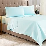 Premium Cal King Sheets Set - Light Blue Aqua Hotel Luxury 4-Piece Bed Set, Extra Deep Pocket Special Super Fit Fitted Sheet, Best Quality Microfiber Linen Soft & Durable Design + Better Sleep Guide