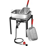Feasto 18 QT Propane Fish Fryer with 2 Inner Baskets, Outdoor Aluminum Deep Fryer Seafood Pot and Basket for Frying Fish, Chicken Wings, French Fries, 40,000 BTUs Burner, Silver & Black