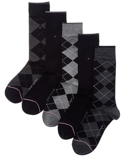 Tommy Hilfiger Men's 5 Pack Signature Argyle-Dress Crew Socks-black (Shoe Size 7-12, Black/Grey)