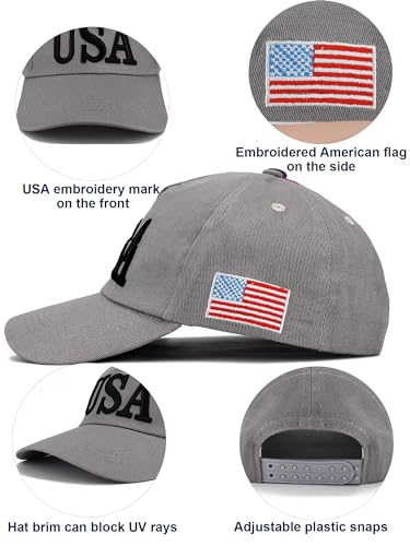 Image of 4Pcs USA Hats for Men Patriotic Hat Embroidered American Flag Baseball Cap | Classic USA Hat & USA Cap Set | 100% Cotton | American Flag Hats for Men Women | Adjustable Baseball Cap for Daily Wear