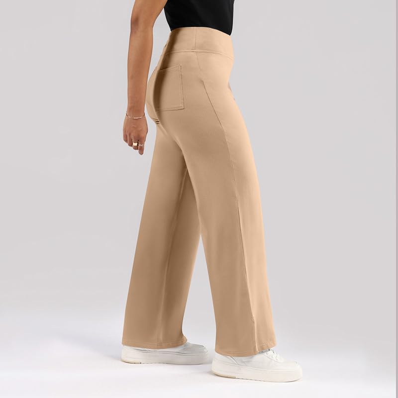 Image of BlissClub AM:PM Cotton Wide Leg Pants - Lite, Cotton Pants, Wide Waistband, Slit at Hem, Side Pockets, Regular (for Women Upto 5'4 ft)