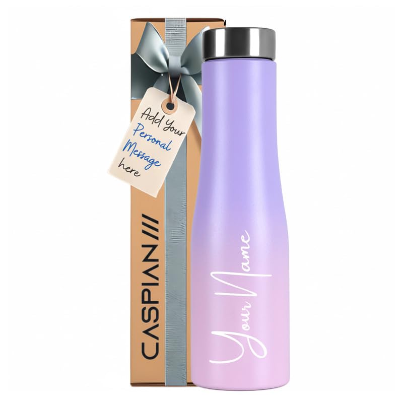 Image of Caspian Aqua Customised Stainless Steel Water Bottle 1L, with Logo Print - Personalised Water Bottle with Your Name Print for Kids Boys Girls School Office Gym- Perfect for Corporate Gifting Bloom