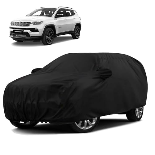 Image of Sulfar 100% Water Resistant Car Body Cover Compatible with Mirror for Jeep Compass (Triple Stitched, Full Bottom Elastic, Black-N)