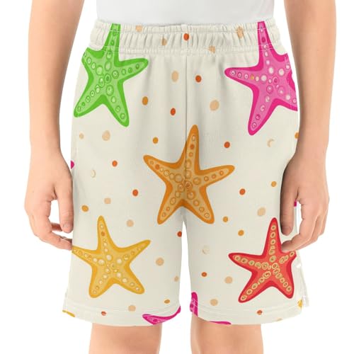 J JOYSAY Starfish Dotted Pale Yellow Boys Athletic Shorts Kids Youth Casual Shotrs with Elastic Waistband Pockets2