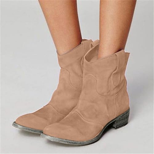 Cowboy Boots for Women Knee High Suede Pointed Toe Cowgirl Boot Vintage Retro Embroidered Pull-On Chunky Heel Western Booties4