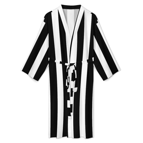 Black And White Cool Stripe Men's Bathrobes Soft Long Robe Lightweight Nightgown Sleepwear Loungewear2