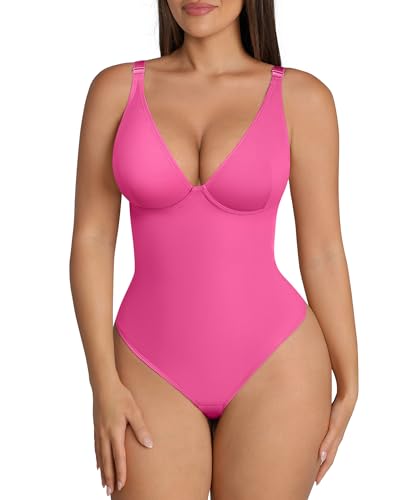 Image of FeelinGirl Shapewear Bodysuits for Women Tummy Control Body Suits Deep V Neck Thong Body Shaper