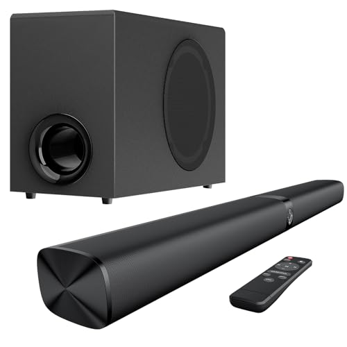 Assistrust Sound Bar with Subwoofer, 110W Sound Bar with Adjustable Deep Bass & 3 EQ Modes, Bluetooth/ARC/Opt/AUX Connect, Sound Bar for Smart TV
