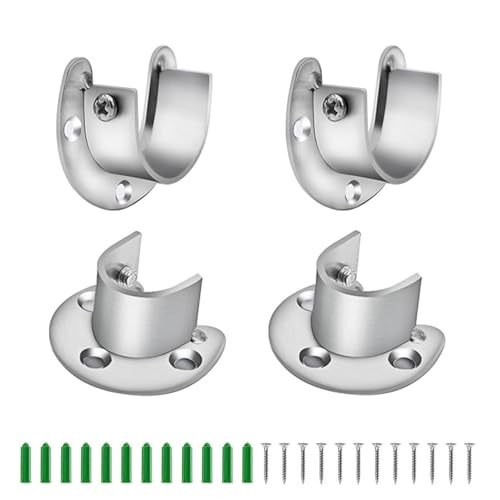 WJUAN 4 Pièces Support de Bride, Support de Bride en Forme de U de 28 mm avec Vis et Tube D'expansion pour Porte- Tringle à Vêtements (Argent)