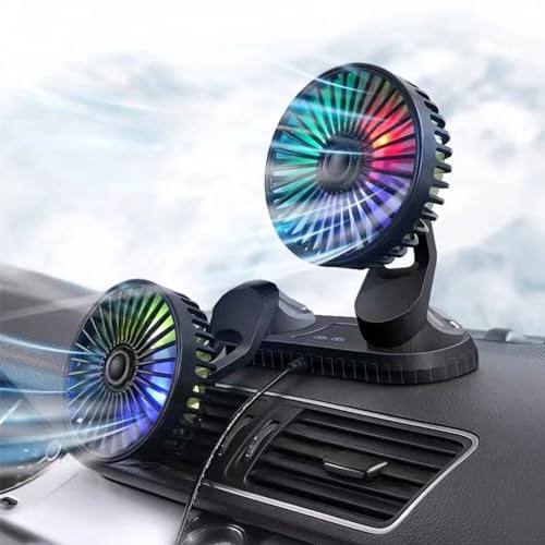 ZOYDP USB Car Fan for Dashboard, Car Fans Cooling 5v, Car Cooling Fan, in Car Fan 4 Dual Head, Vehicle Fan with 3 Speeds&360° Rotating&Light, Car Fans Cooling USB, Fan Campervan for SUV RV Van Boat