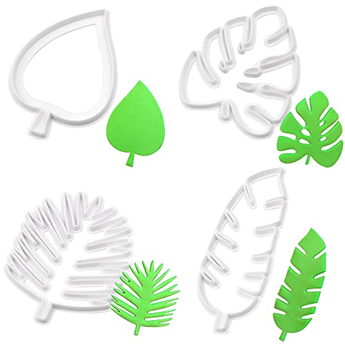 hocadon 4 Pcs Emporte-Pièces en Plastique en Forme de Feuille,Coupe-Biscuits Feuille Tropicale,Moule à Biscuit pour Décoration de Pâtisserie,Fondant et Glaçage,Gâteaux,Pâte à Sucre,4 Formes Cover
