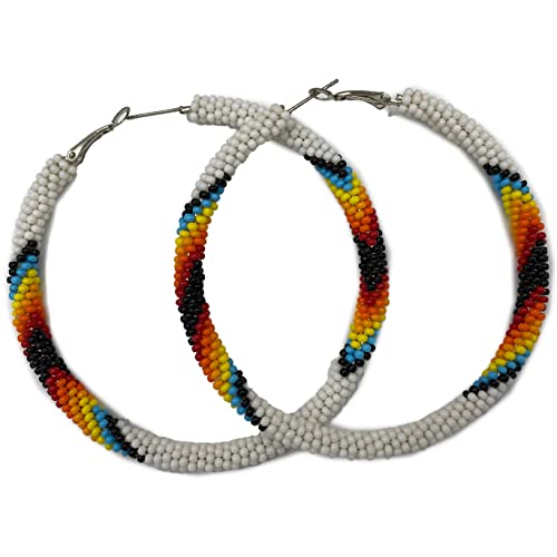 Handmade Beaded 3 inch Hoop Round Earrings Liverback for Women All Season