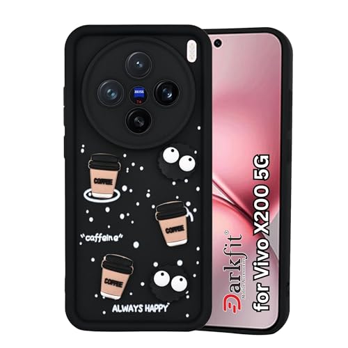 Image of DARKFIT Back Case Cover Compatible for Vivo X200 5G | Cute Fun Cartoon 3D Ball | Coffee Silicone Case | Case Cover with Camera & Body Protection | Shock Proof | for Vivo X200 5G | Color Black