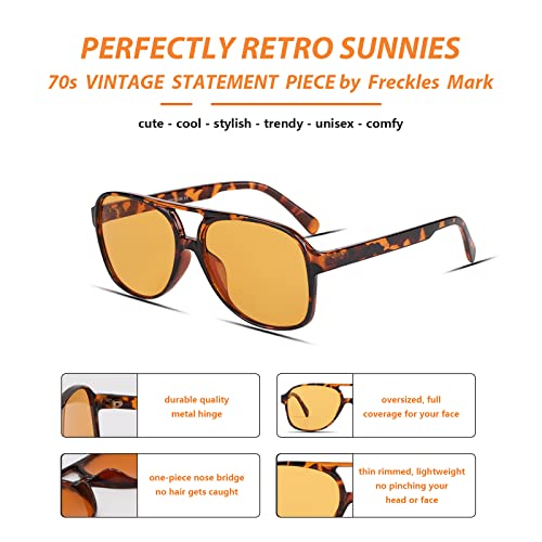 Image of Freckles Mark Vintage Retro 70s Sunglasses for Women Men Classic Large Square Aviator Trendy Glasses