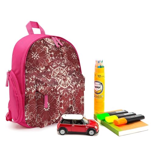 Bohemian Style Deep Red Flowers Backpack for Men Women, Durable Small Bookbag Lightweight Daypack for Travel, Hiking, Pink-style3