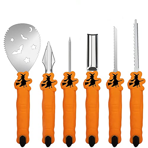 Voneta Halloween Kürbisschnitzset, Kürbisschnitzwerkzeuge Professionelles Kürbisschnitzset 6 Werkzeuge mit flammenlosem kindersicherem LED-Licht für Kinder und Erwachsene Cover