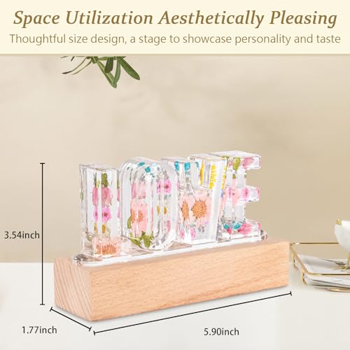 Image of Floral Letter LED Night Light: Resin Dried FlowerLetters Lamp with USB - Handmade Pressed Flower Nightlight Unique Customized Gift for Home Decoration (TP-Yellow Flower, 1)