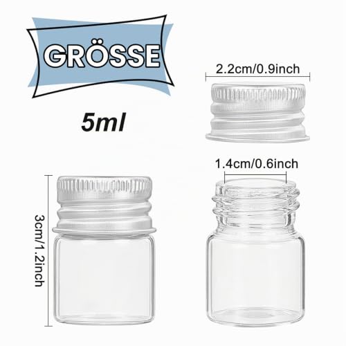 BENECREAT 20Pcs 5ml Versiegelte Glasflasche Mit Schraubverschluss Aus Aluminium Klare Flüssigkeitsprobenflasche Für Message Bottle… – Ansicht 2