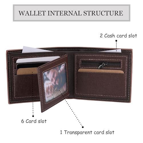 MeMeDIY Personalized Leather Bifold Wallets for Men Custom Engraved Photo/Initial/Text Mens Wallets Customized Wallet Gifts for Men Boyfriend Son Dad Husband (B2-Initials & Inside Text, Light Brown)3