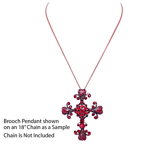 Rosemarie's Religious Gifts Women's Vintage Vibes Stunning Crystal Rhinestone Christian Cross Brooch, 2.75 (Red Crystal Copper Tone) #TOP4
