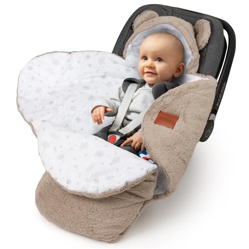 BELLOCHI couverture emmaillotable bébé - Marron - couverture poussette-siège auto - 90x90 cm - coton doux Oeko-TEX