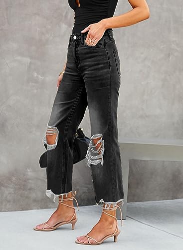 LOLONG High Waisted Ripped Flare Jeans for Women Casual Distressed Pants2