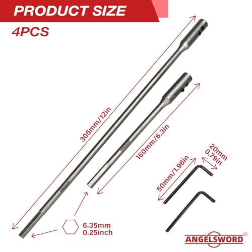 ANGELSWORD 1/4\" Extension Drill Bit Holder Set, Wood Spade Drill Bit Extension,6 and 12 Inch with 2 Pieces Key - Thumbnail 2