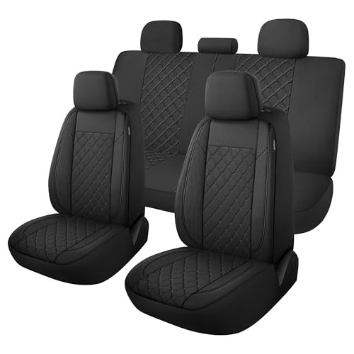 YGL Breathble Car Seat Covers Full Set,Washable Seat Covers for Cars,Premium Cloth Car Seat Protectors,Interior Covers for Cars,Sedan Van Truck SUV(Black)