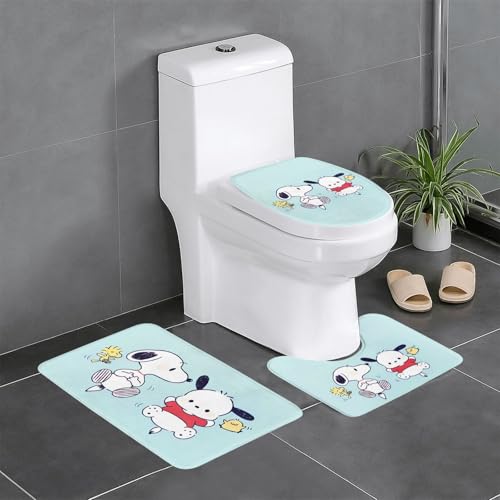 スヌーピー かわいい アニメ 3点セット バスマット トイレマット 便座カバー フタカバー 滑り止め 吸水 人気 漫画 足ふきマット 暖房 ふんわり 洗える 抗菌 防臭