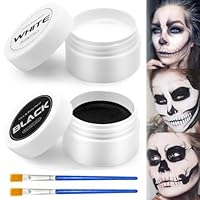 Halloween Face Paint Black and White - High Pigment Face Painting Kit For Children And Adults - Body Paint Set With Brushes For Fancy Dress Skeleton Zombie Clown Halloween SFX Makeup