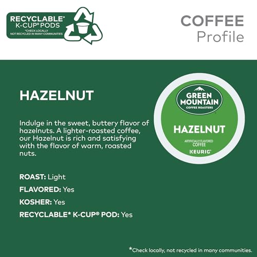 Green Mountain Coffee Roasters Hazelnut Keurig Single-Serve K-Cup pods, Light Roast Coffee, 72 Count