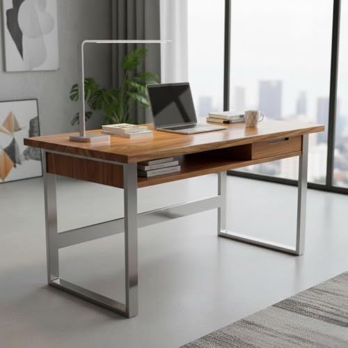 Image of Metal Office Table /Study Table /Computer table for Home PC with Drawer Shelf - Sheesham Wooden Study Table for Adults /Students Office Desk for laptop Work at Home Writing Desk (Daniel)