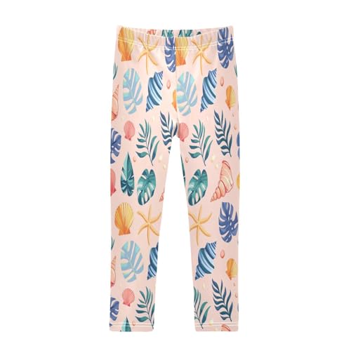 Bolaz Toddler Girls Leggings Printed Yoga Pants Leggings Green Leaves Shells for Kids