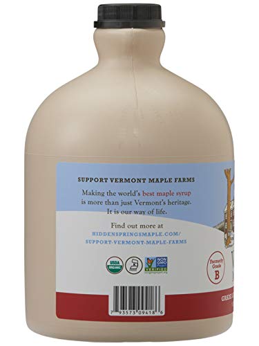 Hidden Springs Organic Vermont Maple Syrup, Grade A Dark Robust (Formerly Grade B), 64 Oz, 1 Half Gallon, Family Farms, Bpa-Free Jug #TOP2