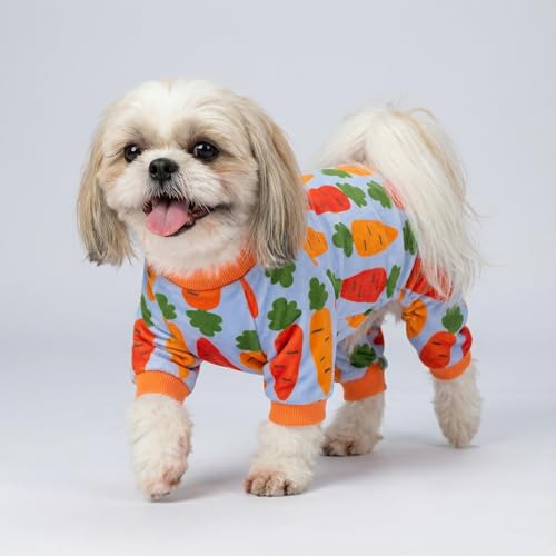 Image of Fitwarm Carrot Dog Flecce Pajamas, Funny Easter Outfit for Small Dogs Boy Girl, Cute Pet Clothes, Blue, Orange, Red, Green, Small