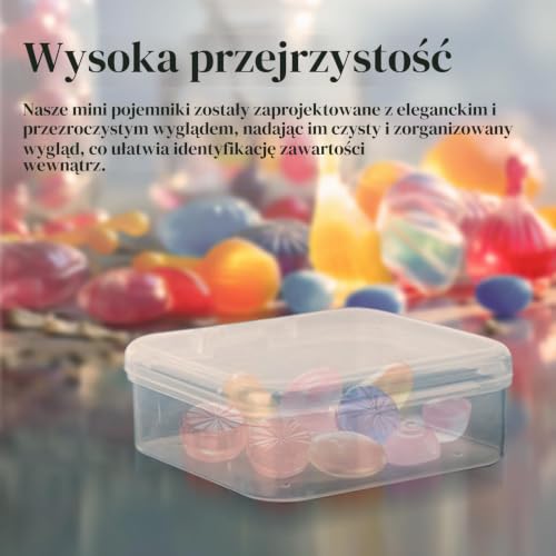 20 szt. małych przezroczystych pudełek do przechowywania z tworzywa sztucznego, przezroczyste kwadratowe organizery na koraliki, układane w stos prostokątne pudełka na projekty rzemieślnicze