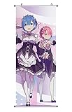 Großes Re:Zero Rollbild | Kakemono aus Stoff | Poster 100x40cm | Motiv: Rem & Ram