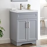 Ymise Bathroom Vanity with Sink, 24-Inch Bathroom Vanities Cabinet with Large Storage Space, Wooden Bathroom Sink Cabinet, Grey