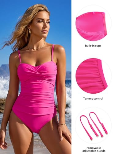 Image of RELLECIGA Women's Twist Front Shirred One Piece Swimsuit