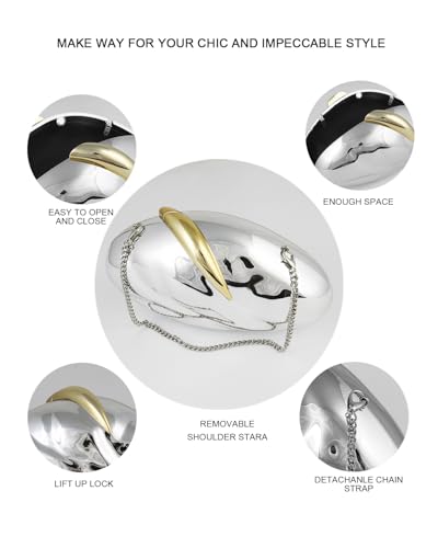 Image of Acrylic Silver Evening Clutch Purse for Women, Wedding Guest Clutch Metal Chain Shoulder Crossbody Bag